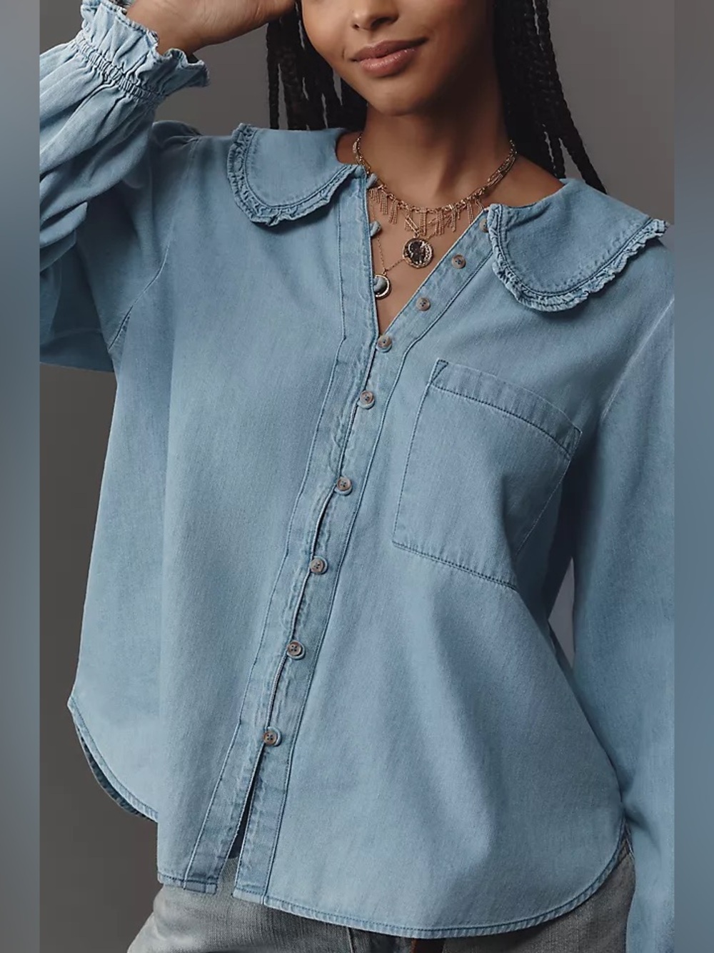 Anthropologie Pilcro Keira Denim Button Front Blouse